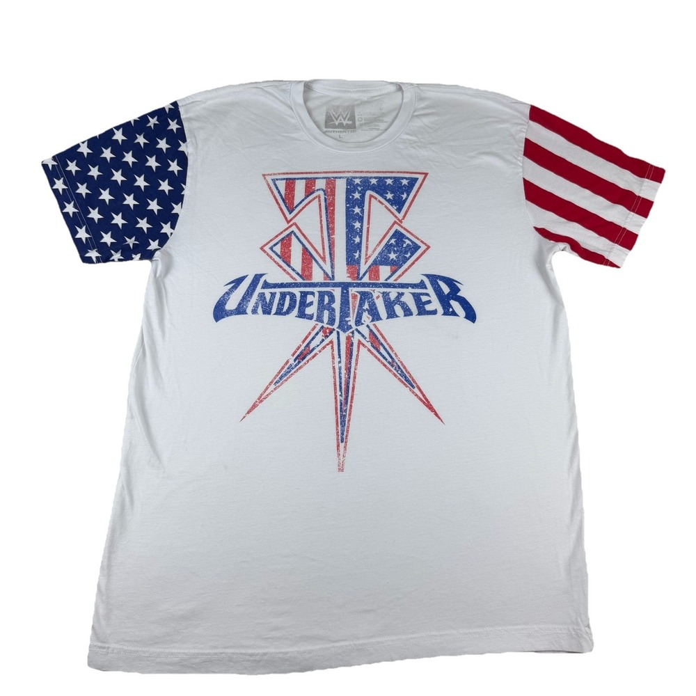 Undertaker WWE Authentic T-Shirt White Stars &‎ Stripes USA Men's Size Large